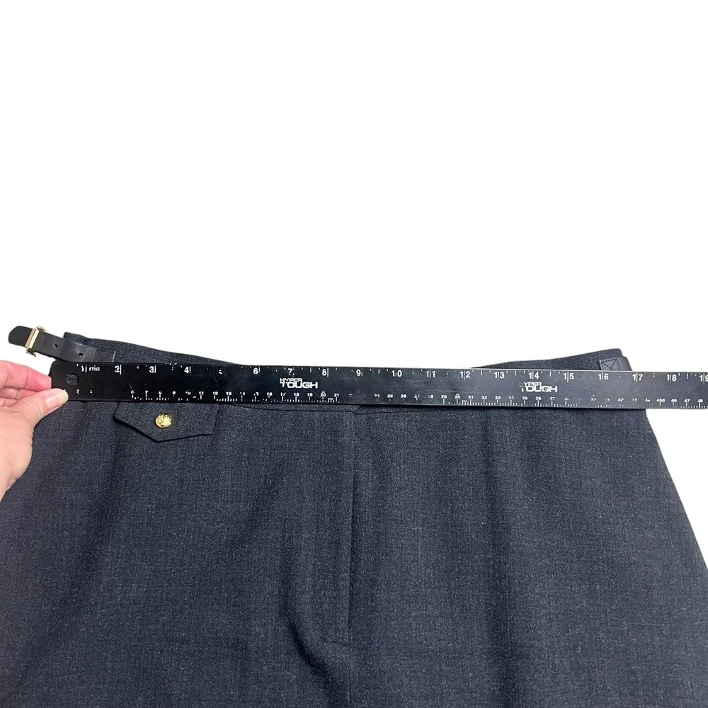 Lauren Ralph Lauren Gray Wool Blend Maxi Skirt Side Buckle Gold Button Size 14